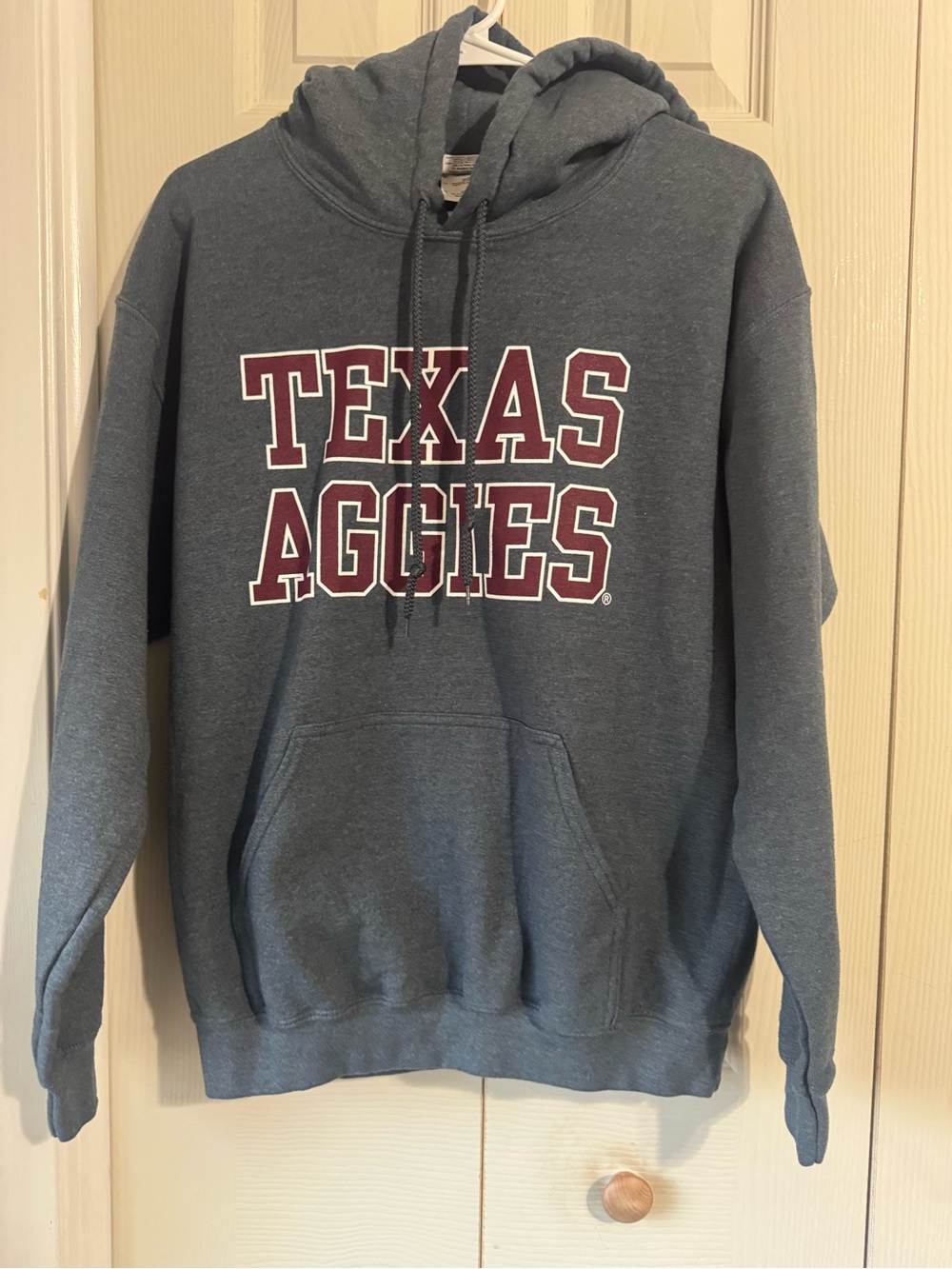Gildan Heather Gray Hoodie with Maroon Texas Aggies Print